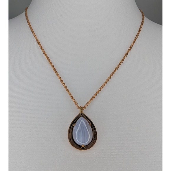 Alex and Ani Jewelry - Alex and Ani Blue Lace Agate Teardrop Pendant Necklace 925 Sterling Silver Gold